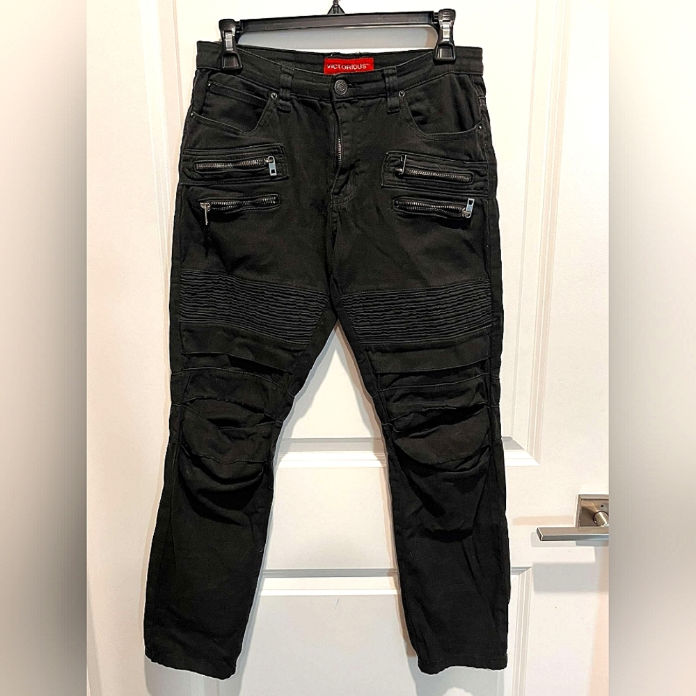 Victorious- Women's Thrifted- Black Double Zipper Skinny Jeans-Size 16